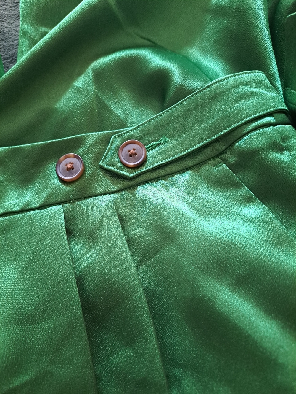 Satin Emerald Green Wide-Leg Cargo Jumpsuit Pants. - Picture 9 of 11